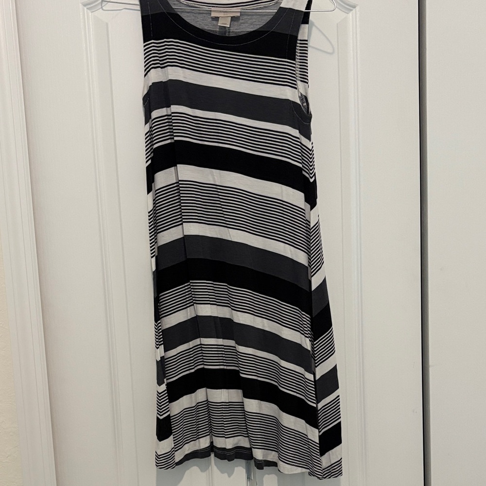 LOFT Black and White Striped Swing Dress